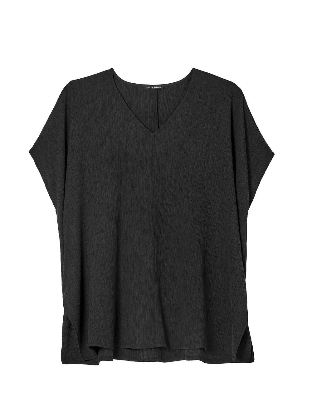 EILEEN FISHER 'Woven Plissé V-Neck Top' in Black